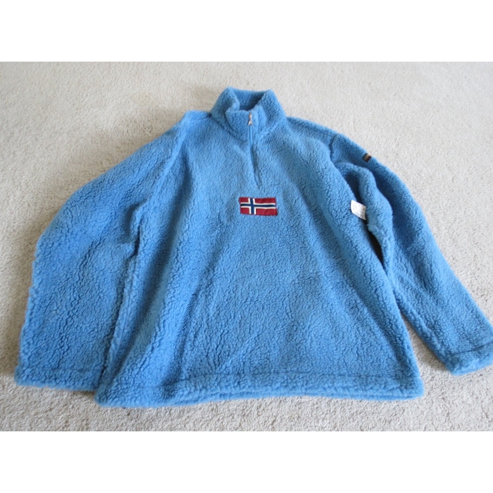 Napapijri Geographic Narsaq Blue Fleece Pullover Jacket Womens Small Sherpa NWT